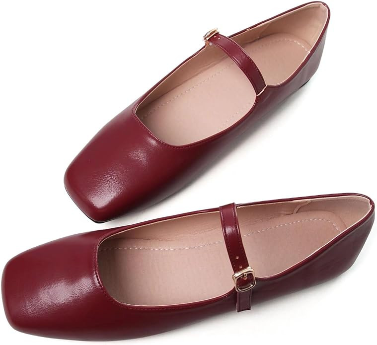 TN TANGNEST Women's Leather Flats Comfortable Square Toe Dress Flats Retro Soft Mary Jane Flats | Amazon (US)