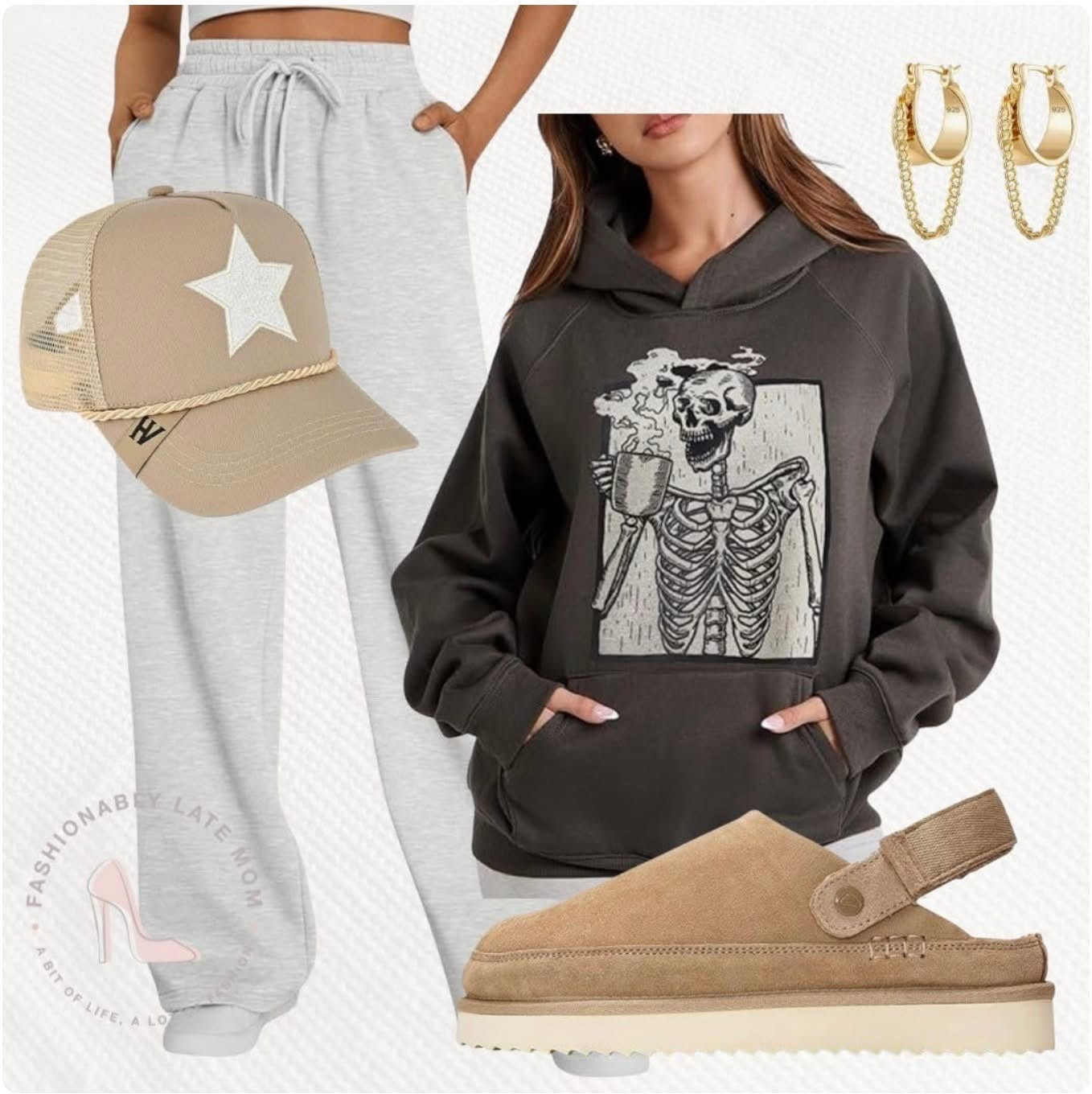 Halloween inspired outfits. 

Fashionablylatemom. 
Womens clothing. 
Trending outfits. 
Fall outfit ideas. 
Womens hoodie. 
Skull graphic sweatshirt. 
Fleece hoodie. 
Womens hat. 
Trucker hat. 
Brown star hat. 
Trendy trucker hat. 
Womens sweatpants. 
Gray sweatpants. 
Wide leg pants. 
High waisted sweatpants. 
Suede clogs. 
Womens shoes. 
Womens brown clogs. 
UGG dupe. 
Gold jewelry. 
Gold earrings. 
Gold chain earrings   

#LTKShoeCrush #LTKSeasonal #LTKStyleTip