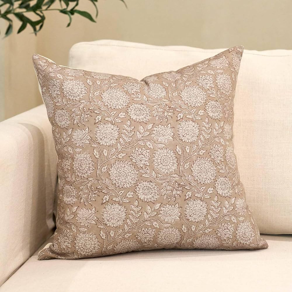 Amor Virisso Floral Pillow Covers 20x20 Throw Pillow Covers Vintage Block Print Pillow Cover Neut... | Amazon (US)
