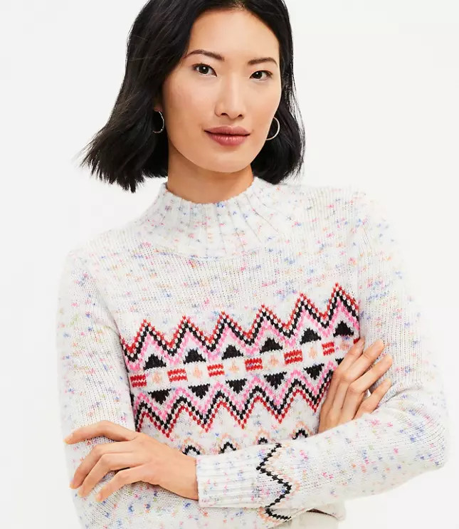 Flecked Fair Isle Mock Neck Sweater | LOFT