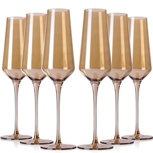 comfit Amber Champagne Flutes Set of 6-6.5oz Hand Blown Crystal Amber Champagne Glasses for Party Wedding Christmas | Amazon (US)