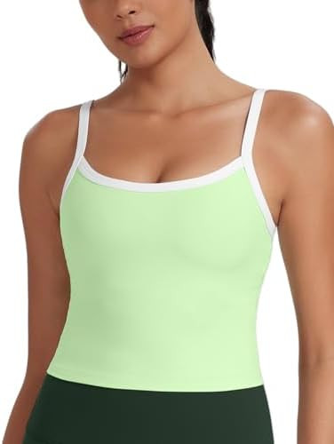 HeyNuts Vintage Color-Block Strappy Crop Tank Top for Womens, Cute Contrasting Trim Yoga Longline... | Amazon (US)
