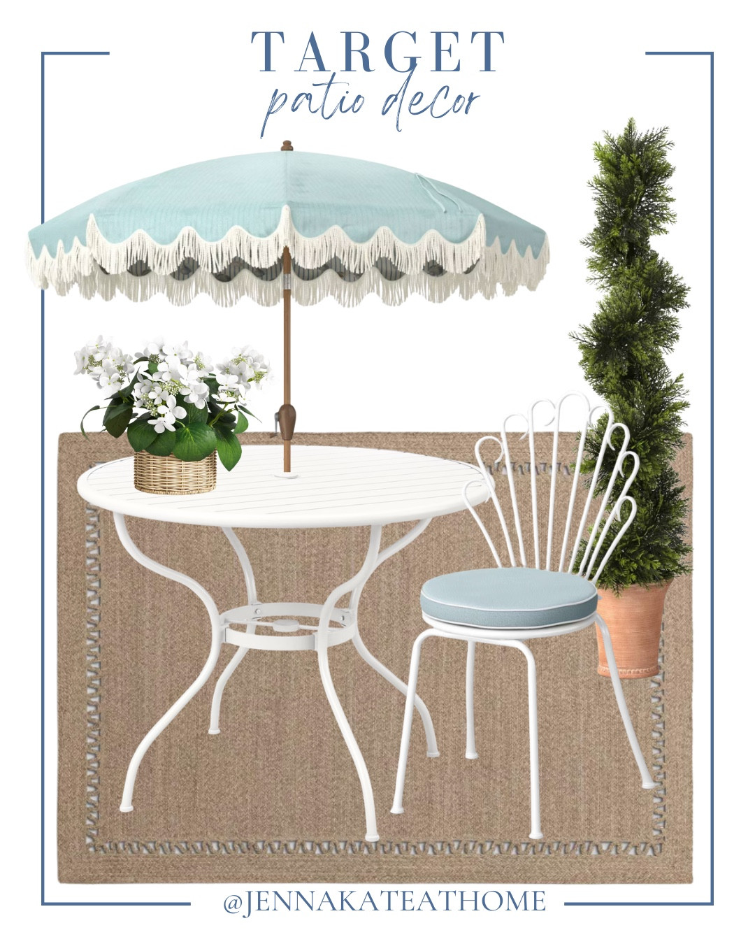 Target patio finds include outdoor rug, faux topiary, outdoor bistro set, and umbrella.

Home decor, patio decor, outdoor entertaining, looks for less, coastal home

#LTKHome #LTKSeasonal #LTKSaleAlert