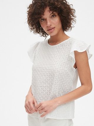 Eyelet Embroidered Flutter Sleeve Top | Gap US