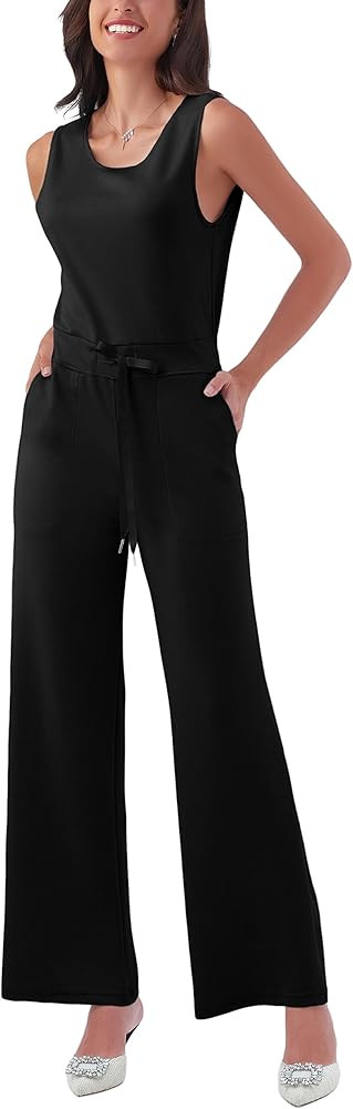 Air Essentials Jumpsuit for Women Sleeveless Long Pants Romper Casual Wide Leg Tank Overalls | Amazon (US)