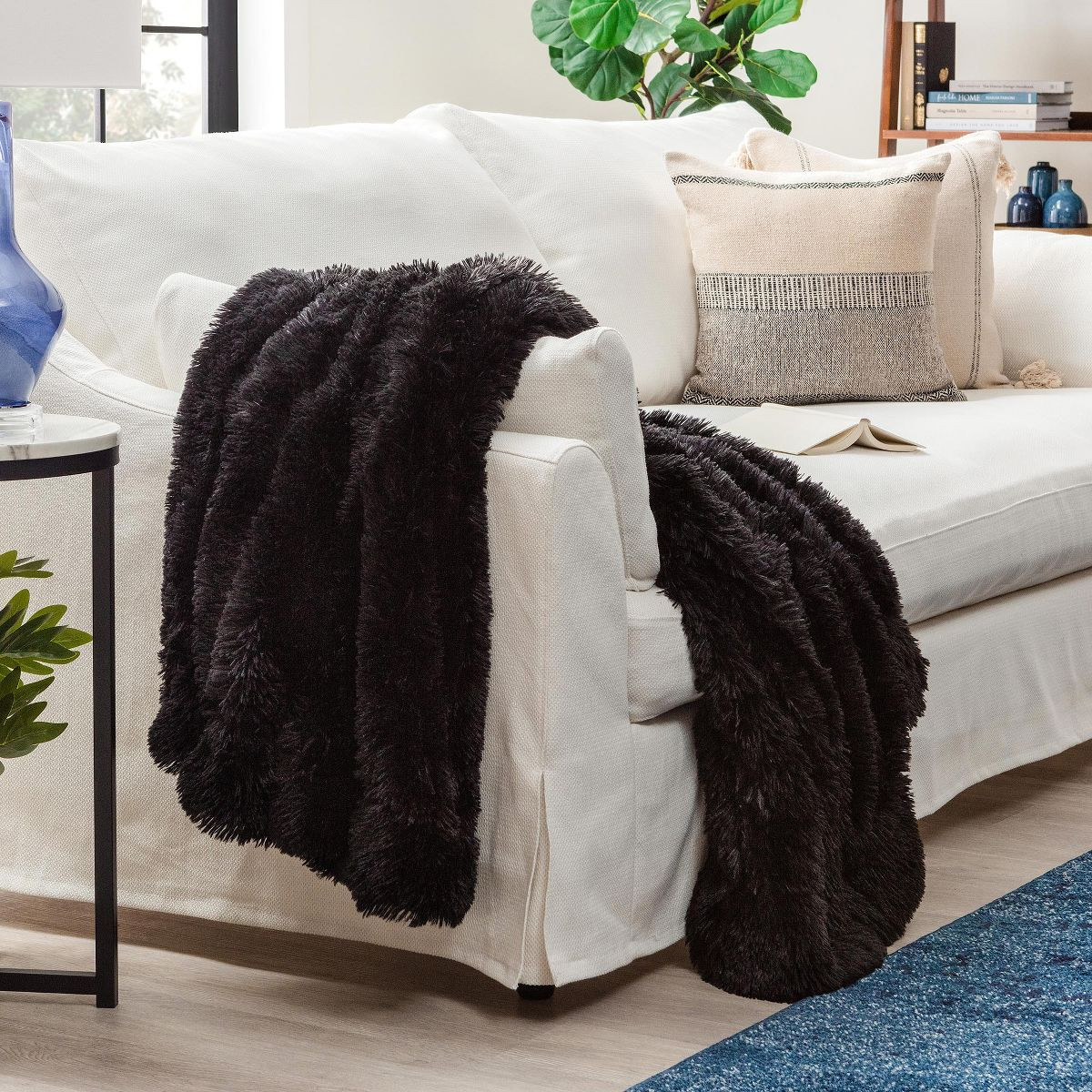 Chanasya Solid Faux Long Fur Fuzzy Throw Blanket | Target