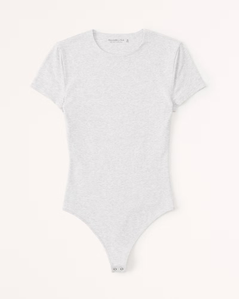 Abercrombie & Fitch Women's Short-Sleeve Cotton-Blend Seamless Fabric Crew Bodysuit in Light Heather Grey - Size XXS | Abercrombie & Fitch (US)