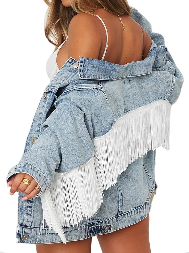 Justalwart Women's Oversized Vintage Denim Jacket Long Sleeve Boyfriend Coat | Amazon (US)