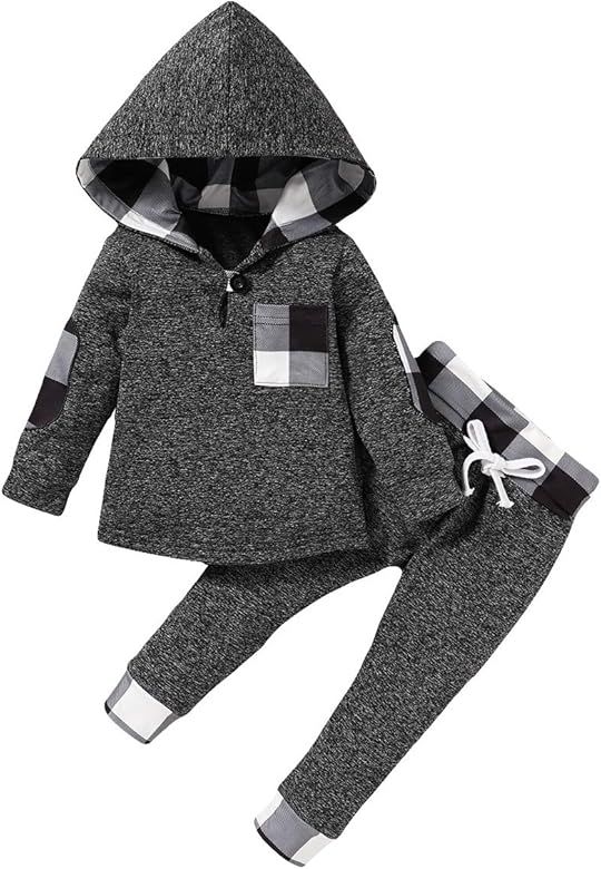 Baby Boy Clothes Fall Outfits Plaid Pocket Hoodie Sweatshirt + Pants Winter Clothes Set | Amazon (US)