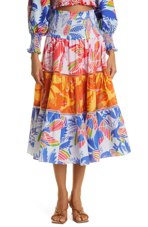 FARM Rio Smock Waist Midi Skirt in Multi at Nordstrom, Size Small | Nordstrom