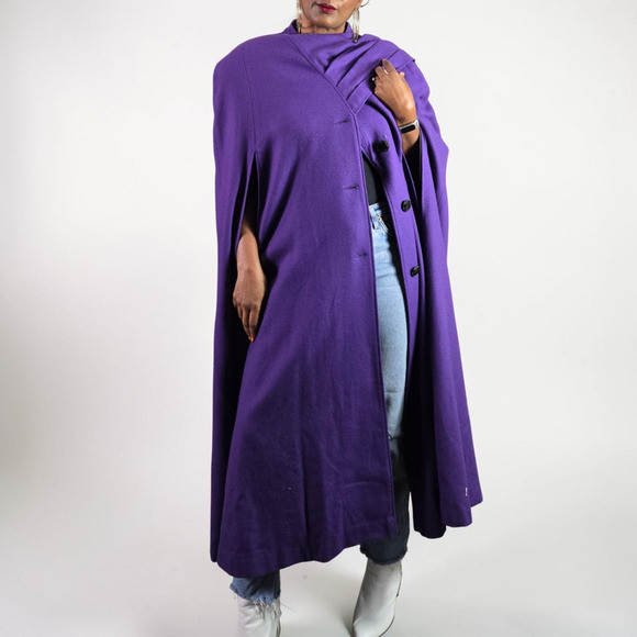 Vintage Alex Hayes Wool Cape Purple Wool Scarf Cloak Long Shoulder Pads Large | Poshmark
