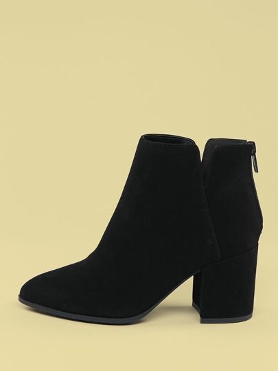 Vegan Suede Side Slit Chunky Heel Booties | SHEIN