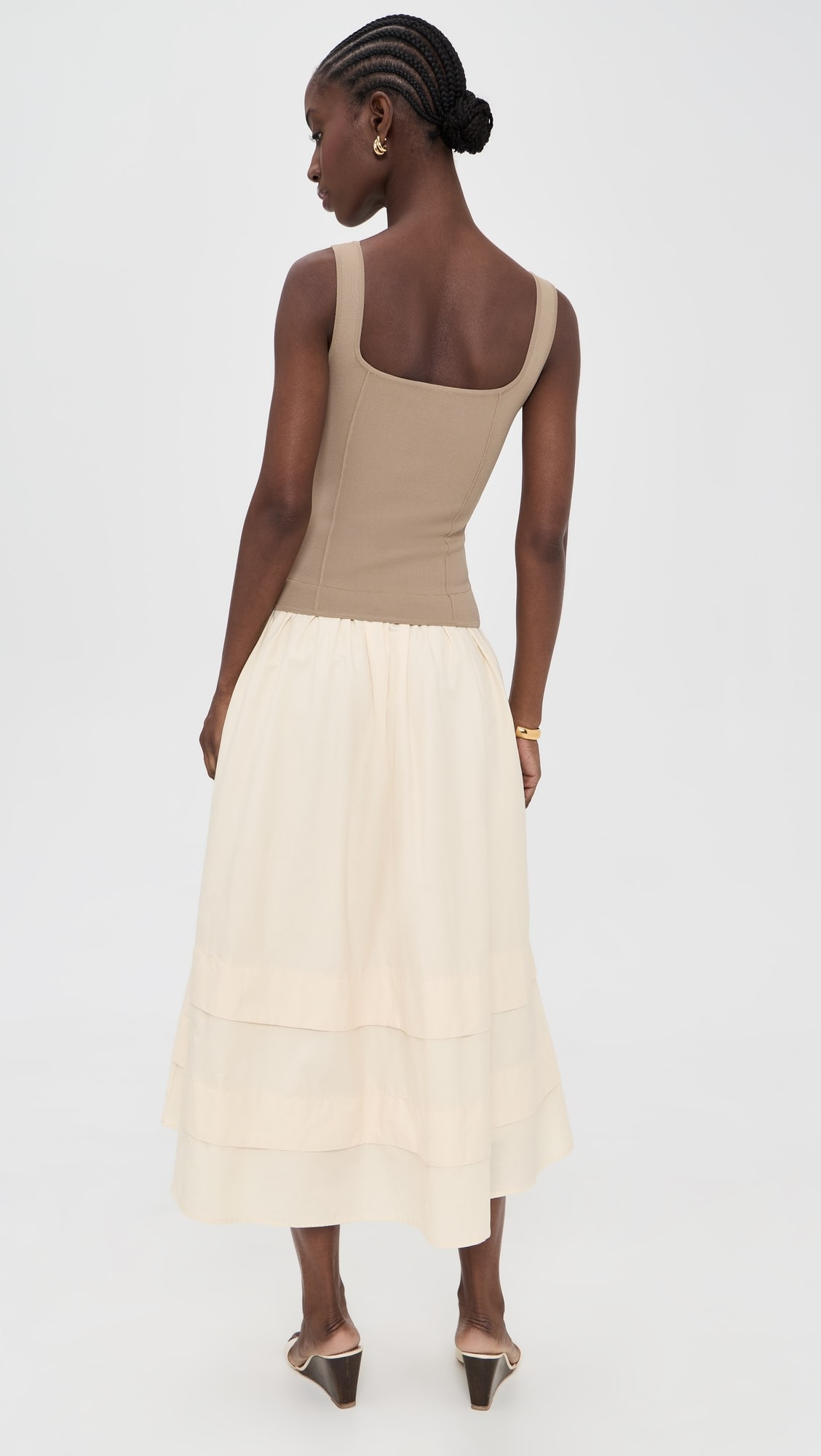 Square Neckline Top Mixed Media Midi Dress | Shopbop