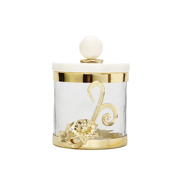 Lrg Glass Canister with Gold Design and Marble Lid | Wayfair North America