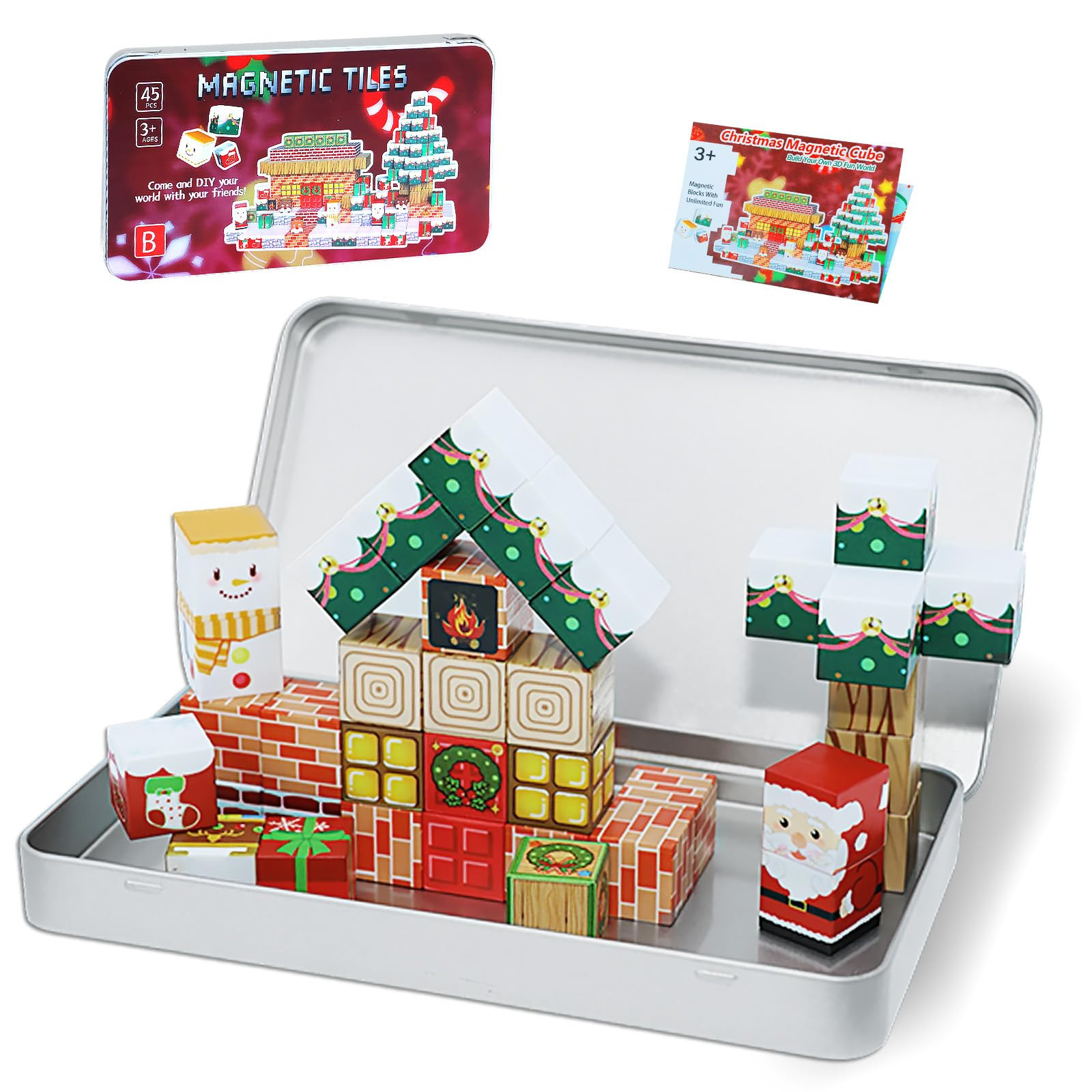 Magnetic Blocks Set, 45PCS Educational STEM Christmas Travel Building Toys for Kids 3+, Portable ... | Amazon (US)