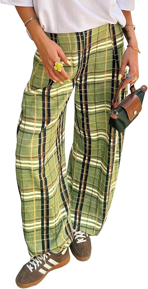 Cicy Bell Womens Wide Leg Plaid Pants Checkered Business Casual Trousers High Wiasted Baggy Palaz... | Amazon (US)