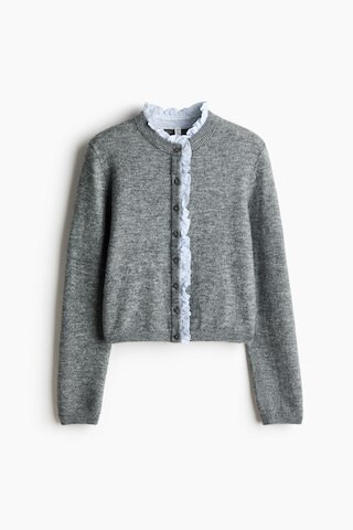 H & M - Ruffle-Trimmed Fine-Knit Cardigan - Gray | H&M (US + CA)