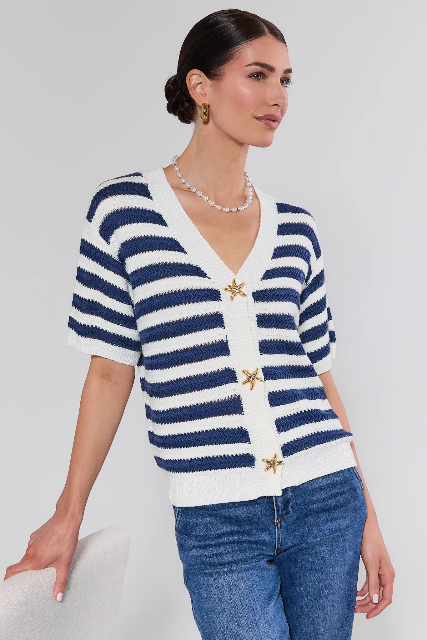Wendy Navy Striped Knit Top | Avara