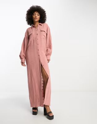 ASOS DESIGN textured check maxi shirt dress in terracotta | ASOS (Global)