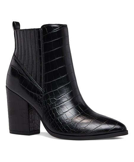 Black Croc-Embossed Karlier Block-Heel Bootie - Women | Zulily