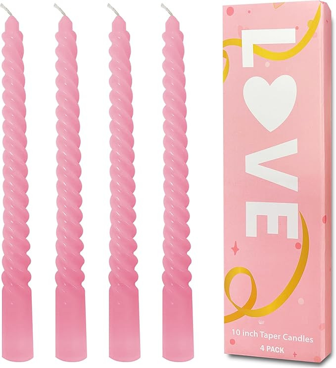 Pink Spiral Taper Candles, 10 inch Pink Taper Candles Set of 4 Unscented Dripless Candlesticks - ... | Amazon (CA)