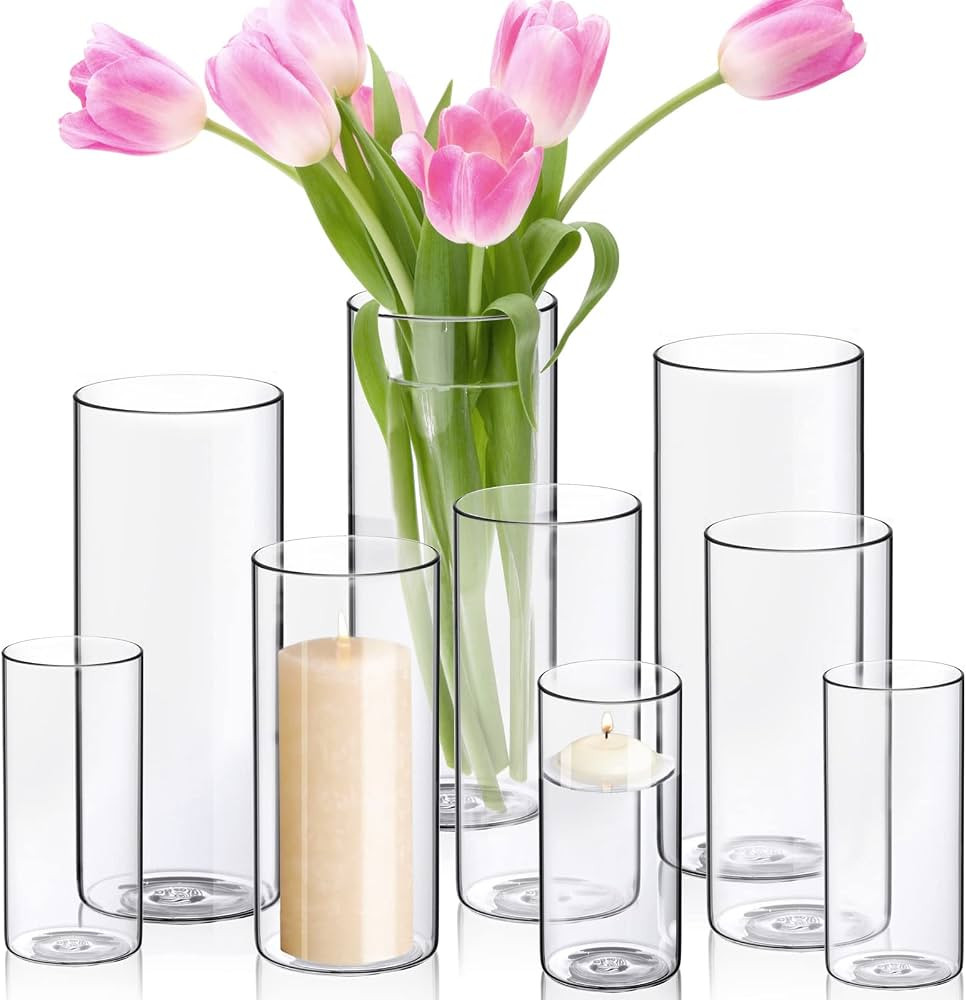 WDHODEC Hurricane Candle Holders for Pillar Candles, Clear Glass Cylinder Vases for Flowers, Voti... | Amazon (US)