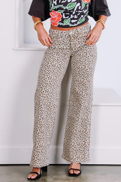 Brittany Mid Rise Wide Leg Leopard Jean | The Willow Tree