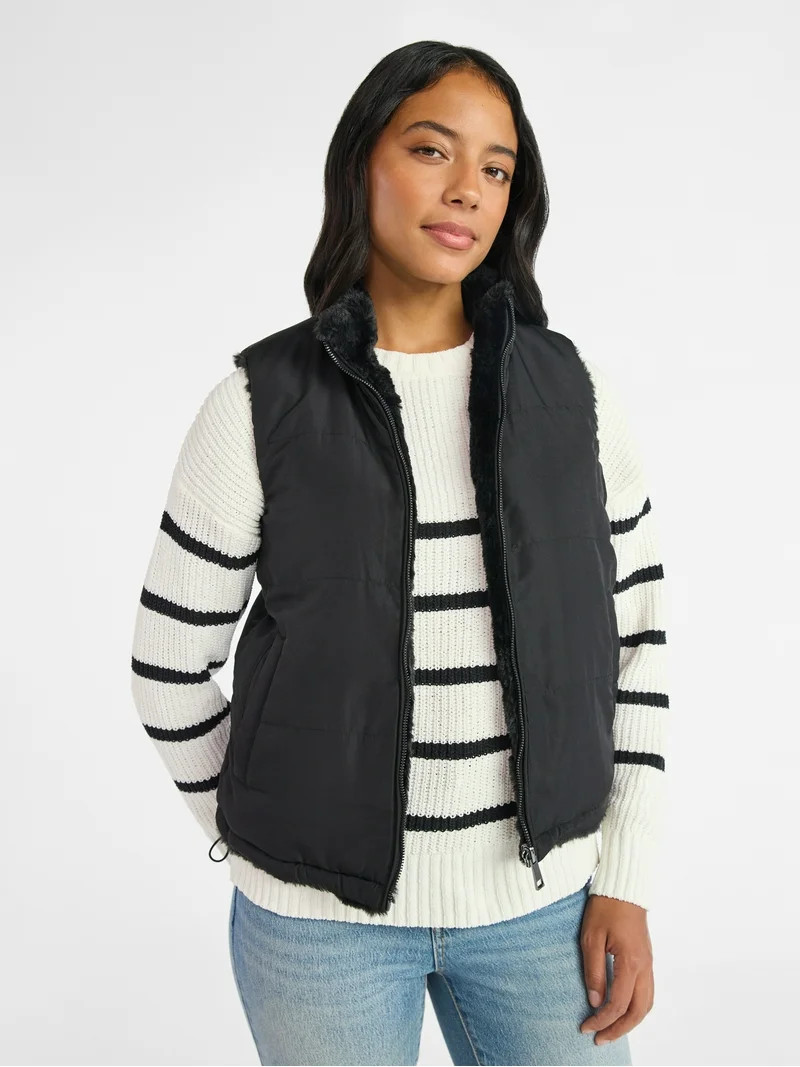 Time and Tru Women's and Women's Plus Faux Fur Reversible Vest, Sizes XS-2X | Walmart (US)
