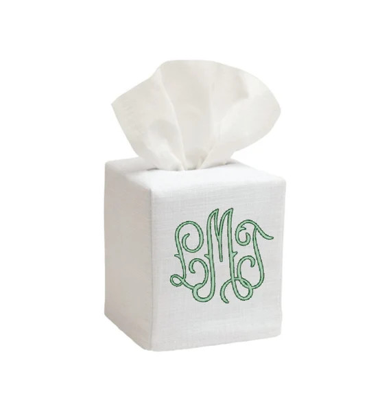 Monogrammed Tissue Box Cover White Linen | Etsy | Etsy (US)