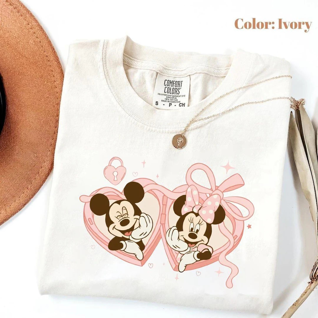Comfort Color Locket Shirt, Cute Locket Bow Shirt, Minnie Mickey Lover Tee, Cute Disneyworld Adul... | Etsy (US)