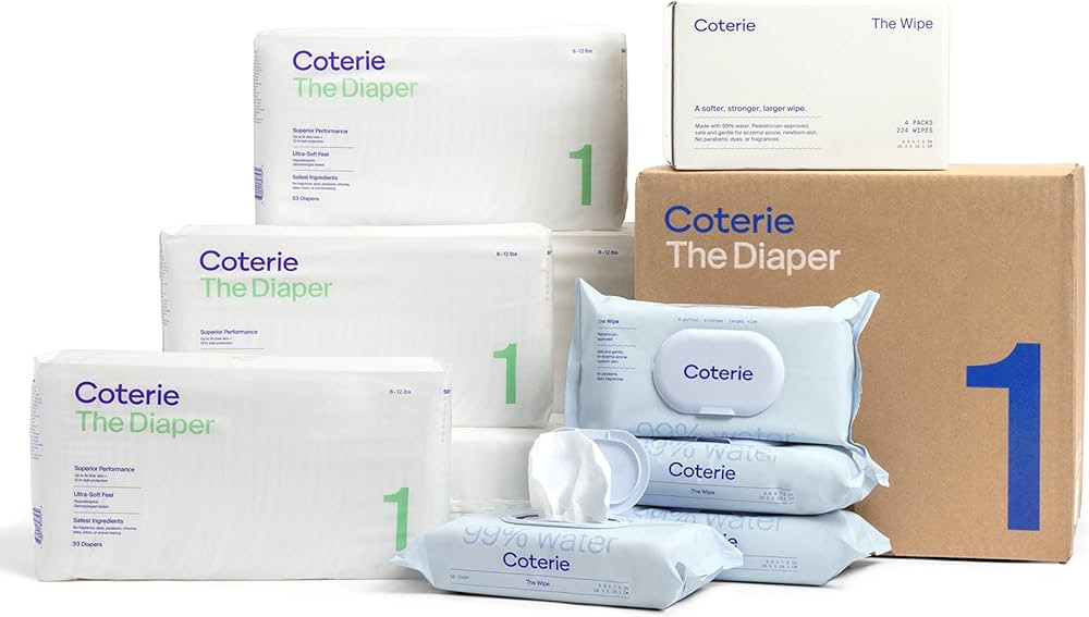 Coterie Baby Diapers + Wipes Baby Kit, Size 1 (198 Count) + 4 Wipe Packs (224 Wipes) Made with Pl... | Amazon (US)
