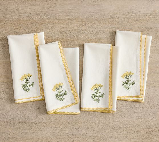 Botanical Embroidered Cotton/Linen Napkins - Set of 4 | Pottery Barn (US)