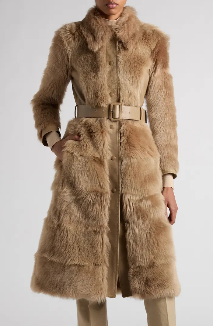 TOM FORD Soft Shearling & Leather Belted Coat | Nordstrom | Nordstrom