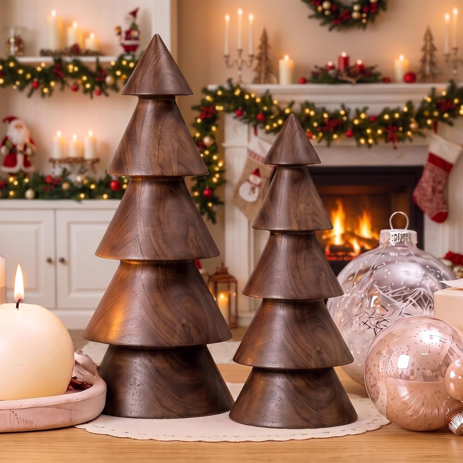 Yerliker 2 Pcs Rustic Christmas Wooden Trees Farmhouse Tabletop Decoration | Amazon (US)