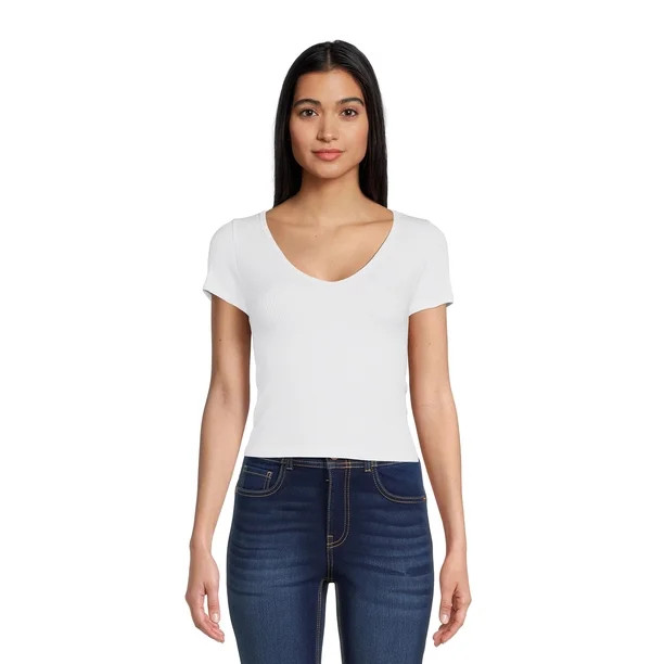 No Boundaries Juniors Seamless V-Neck T-Shirt | Walmart (US)