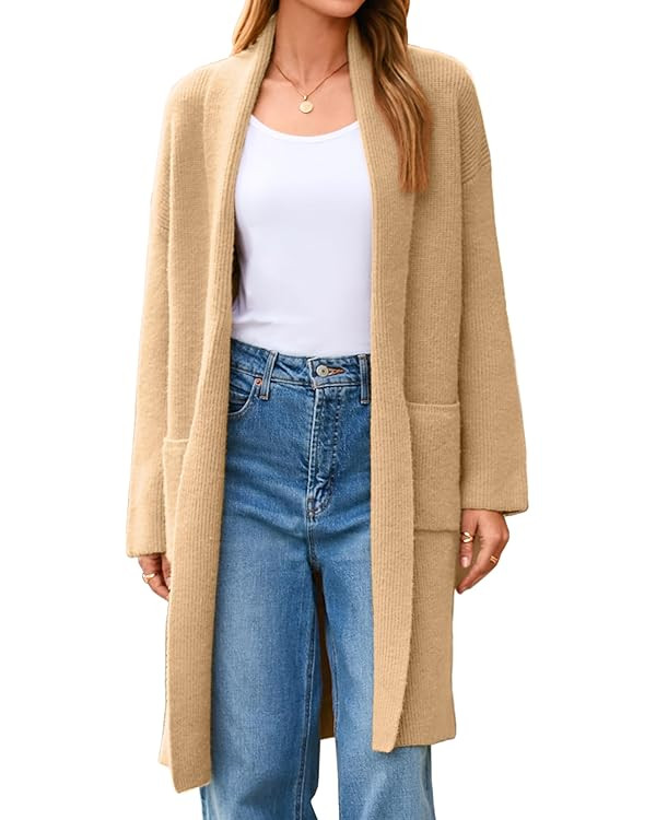 Simplee Womens Long Fall Winter Knit Cardigan Sweater Open Front Oversized Coat Jacket Casual Tre... | Amazon (US)