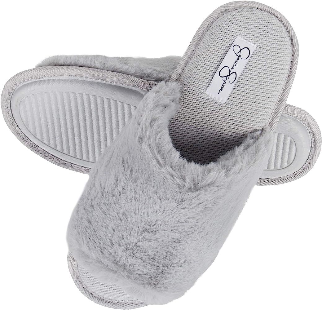 Jessica Simpson Womens Plush Faux Fur Fuzzy Slide On Open Toe Slipper with Memory Foam | Amazon (US)