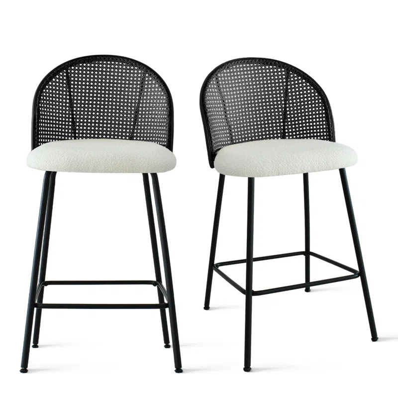 Attalla Upholstered White Boucle 27'' Stool | Wayfair North America