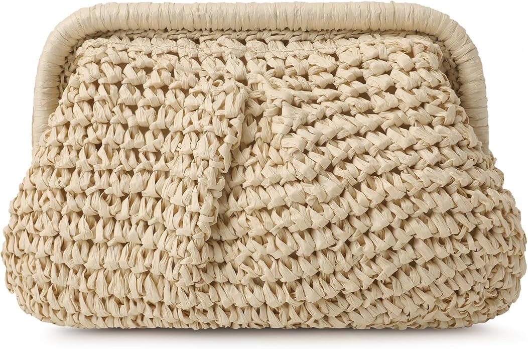 Straw Clutch Purses for Women, Cloud Dumpling Woven Bag with Detachable Chain, Beach Crossbody Sh... | Amazon (US)