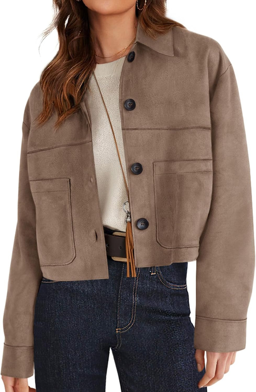 PRETTYGARDEN Women's Faux Suede Lightweight Cropped Jacket | Amazon (US)