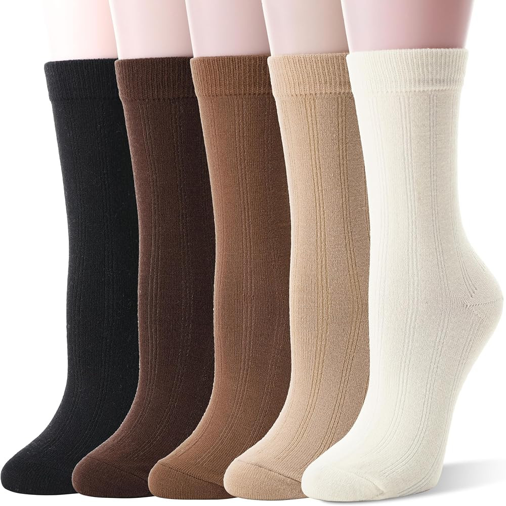 Thin Merino Wool Boot Socks Warm Winter Cozy Comfy Breathable Work Casual Socks for Women 5 Pairs | Amazon (US)
