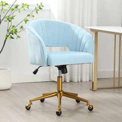 Velvet Desk Chair with Wheels, Home Office Swivel Armchair with Gold Base, Back Incline Adjustable for Vanity Make-up | Wayfair North America