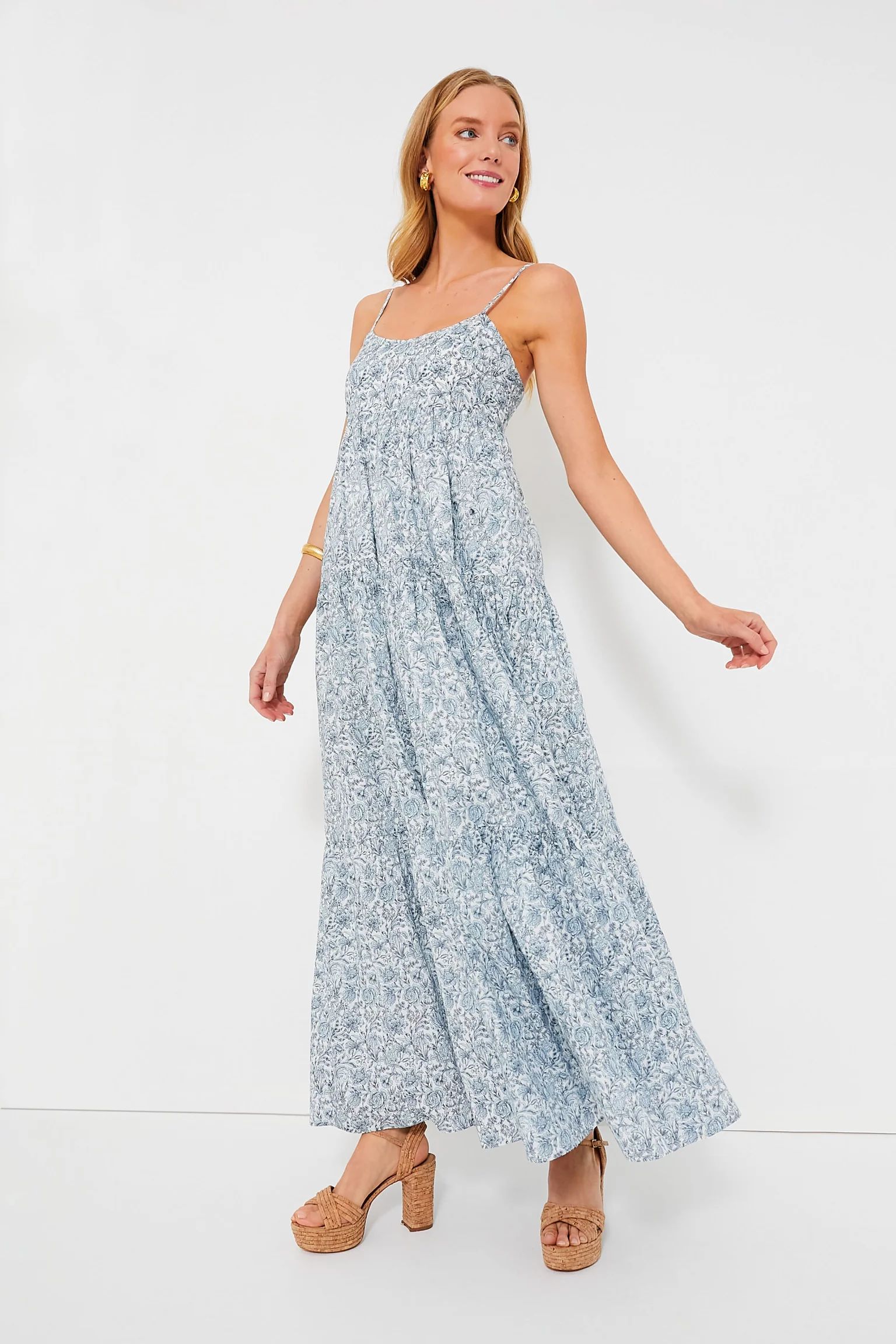 Blue and White Floral Tiered Teresa Maxi Dress | Tuckernuck (US)