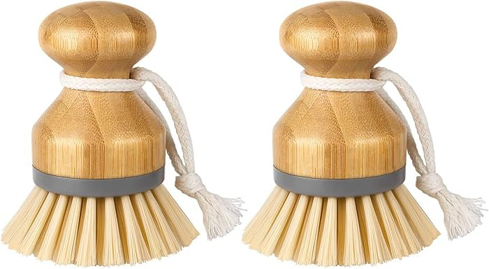 MR.SIGA Bamboo Palm Brush, Scrub Brush for Dishes Pots Pans Kitchen Sink Cleaning, Pack of 2 | Amazon (US)