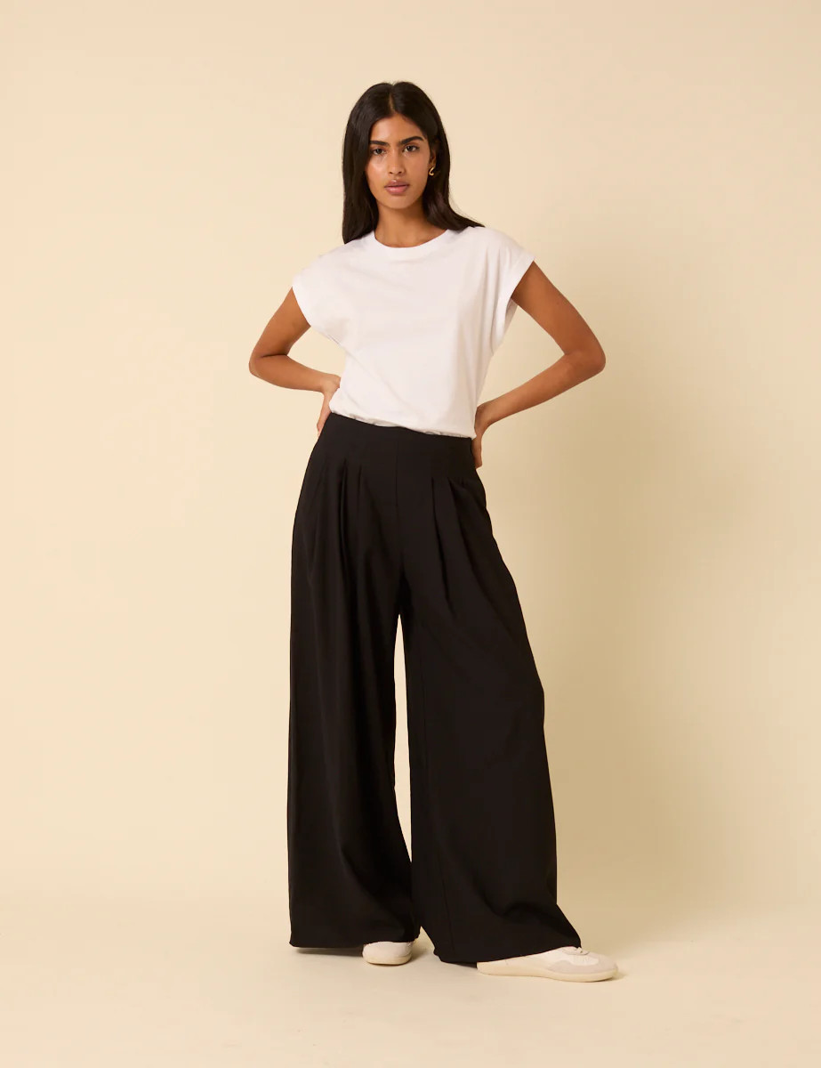 Black Pleated Wide Leg Trousers | Nobody's Child