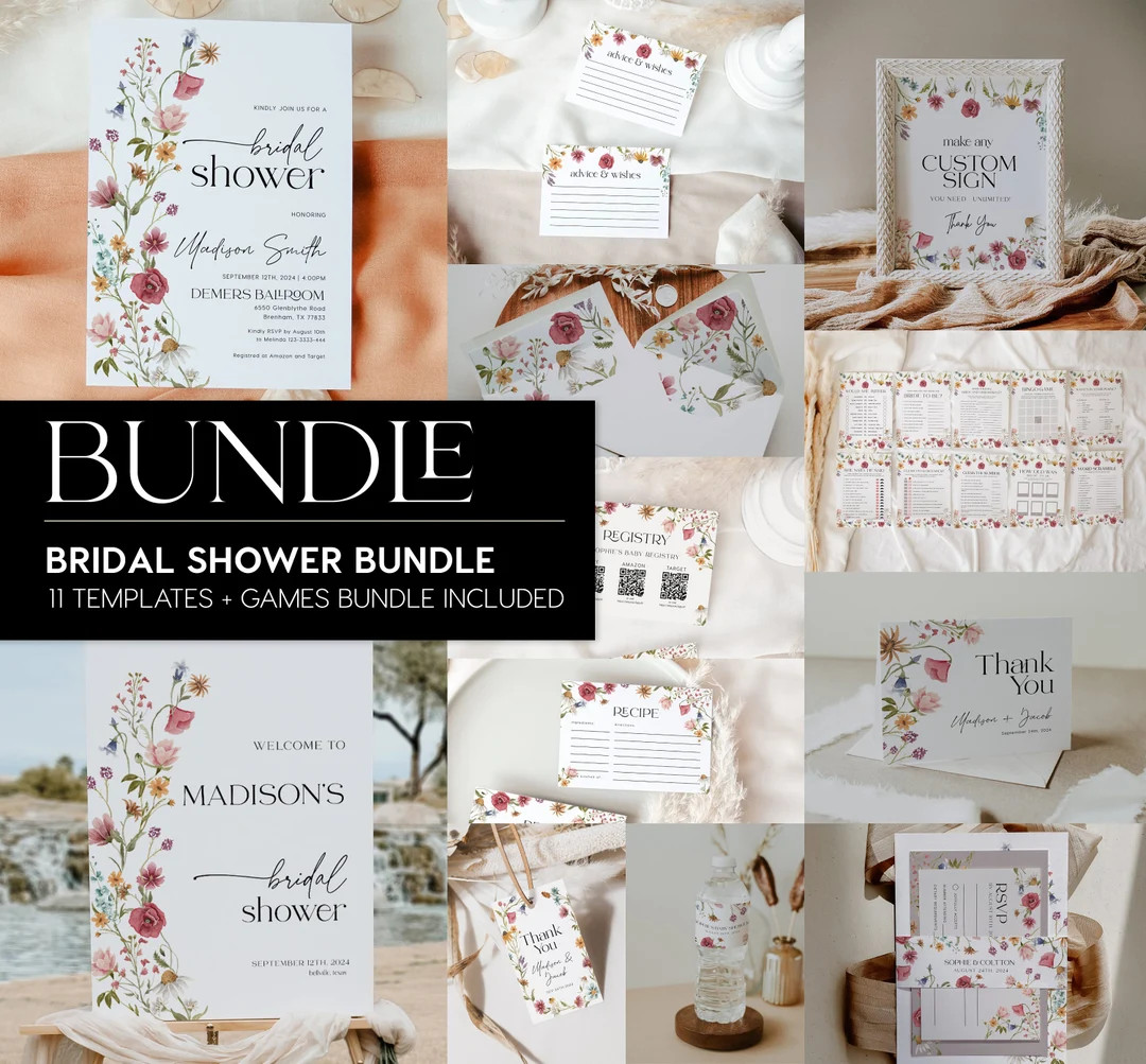 Bridal Shower Bundle, Colorful Wildflower Bridal Shower Bundle, Invitation Template, Games Bundle... | Etsy (US)
