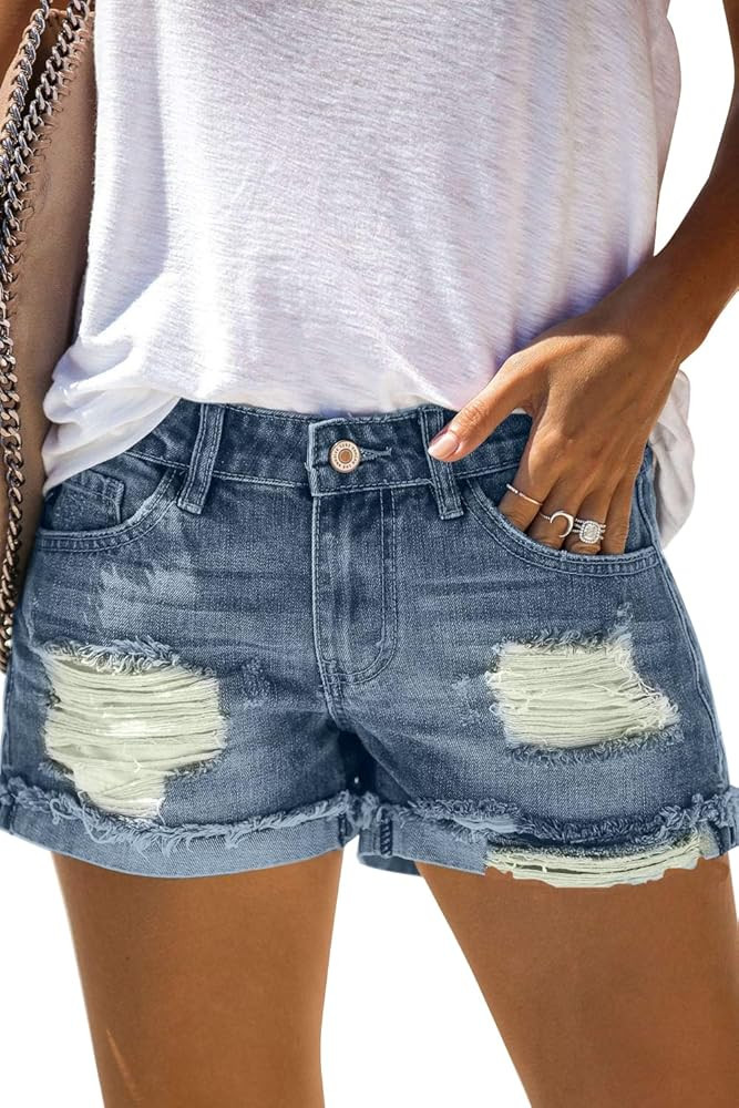 AOISAGULA Women's Denim Shorts Distressed Ripped Hot Pants Frayed Rolled Hem Vintage Short Jeans ... | Amazon (CA)