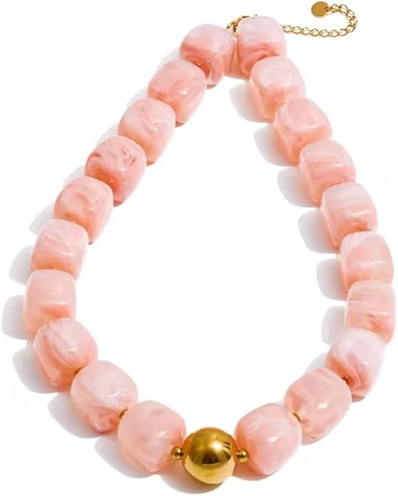 Mchic Colorful Beaded Necklace for Women: Boho Large Square Acrylic Beaded Necklace Stainless Ste... | Amazon (US)