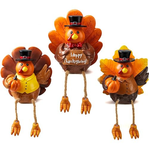 JOYIN 3 PCS Thanksgiving Turkey Tabletop Centerpiece Decor, Resin Turkey Figurines, Thanksgiving Decoration, Autumn Decor, Fall Harvest Home Decorations, Indoor Kitchen Decor, Party Supplies | Amazon (US)