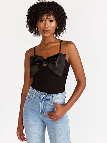 Sleeveless Satin Bow Front Bodysuit - Fore Collection - New York & Company | New York & Company